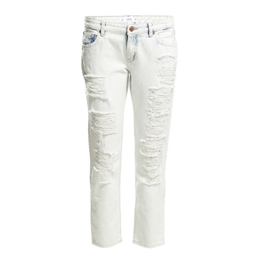 Mango Nancy Bleached Distressed Relaxed Crop Jeans